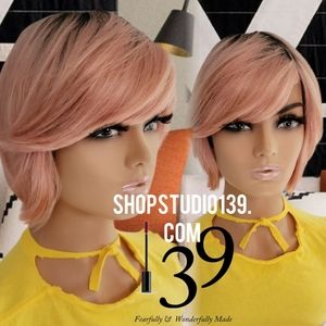 100%human hair pink bang bob wig